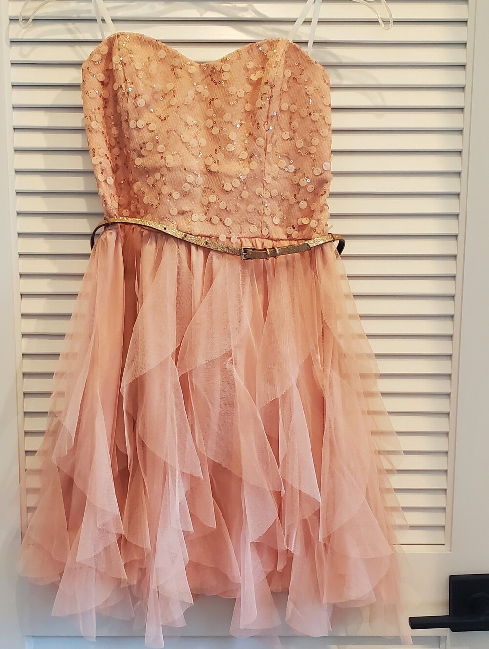 A. Byer Rose Gold Sequin Tulle Party Dress